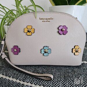 Kate Spade Cameron Spade Flower Appliqué Medium Dome Cosmetic Bag – Warm Beige